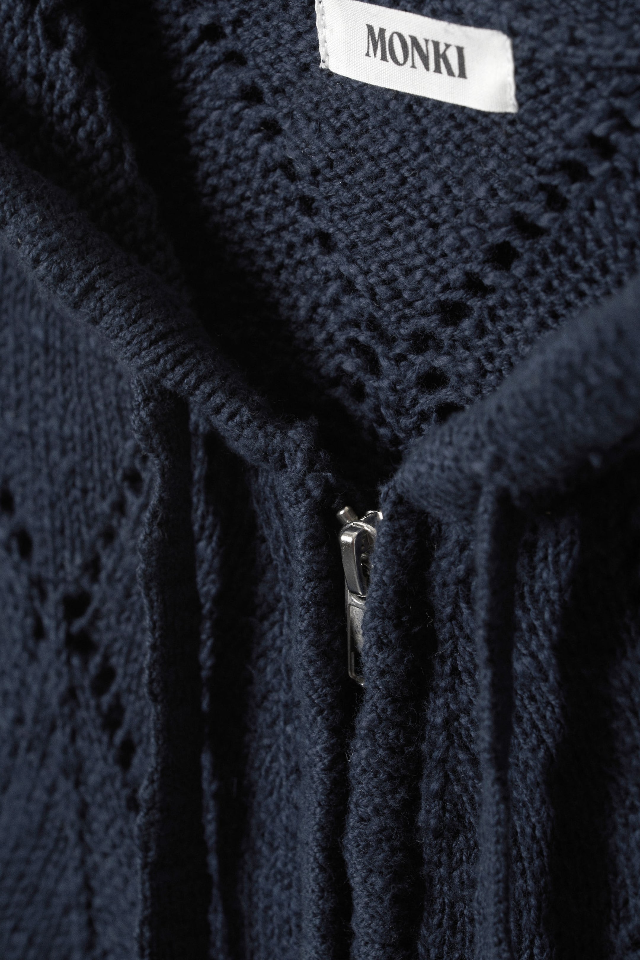 Dunkelblau - Kurzer Zip-Hoodie aus Pointelle-Strick - 4