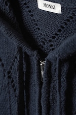 Dark Blue - Cropped Pointelle Knit Zip Hoodie - 1