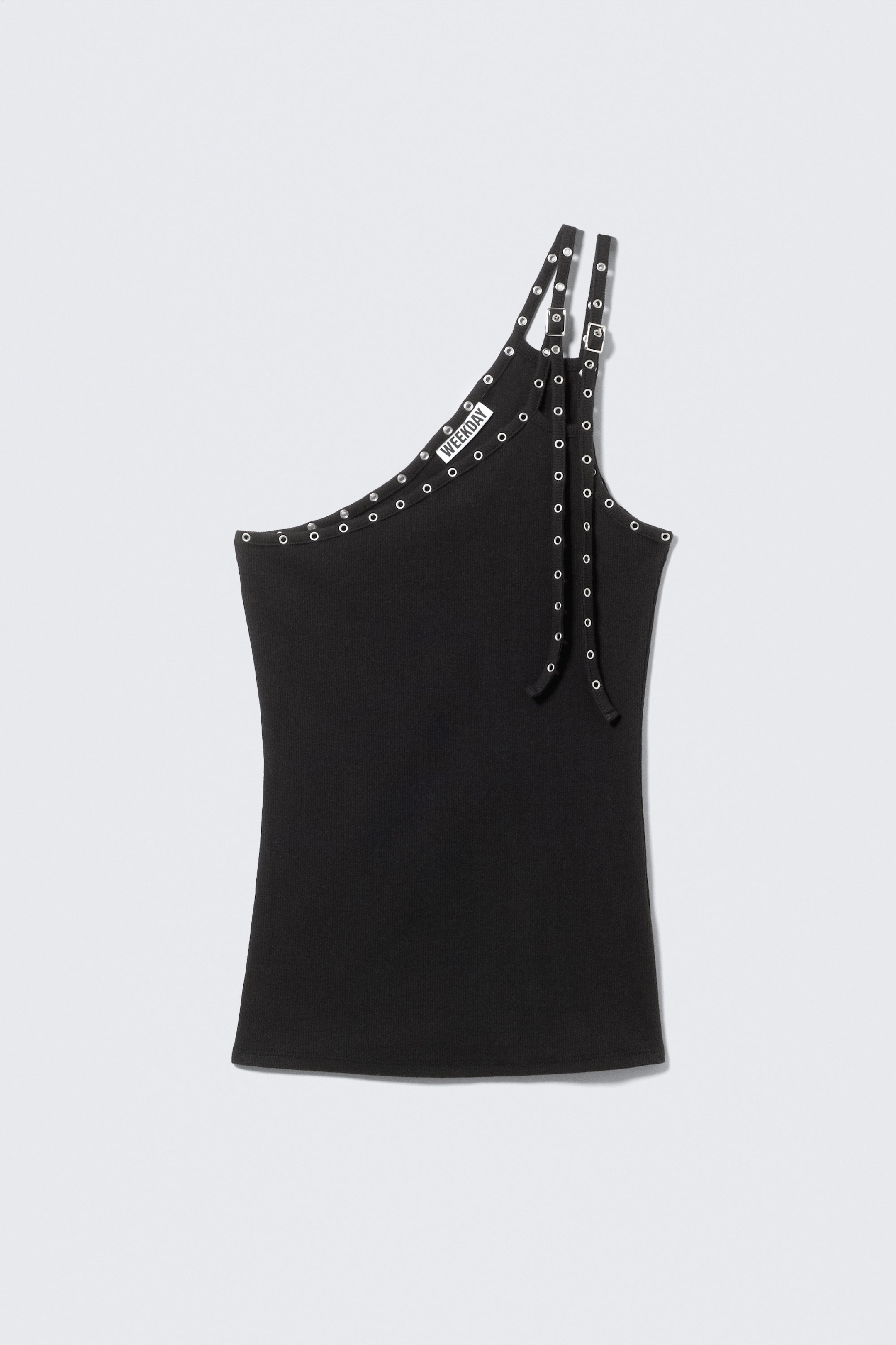 Black - Eyelet Detail Asymmetric Tank Top - 4