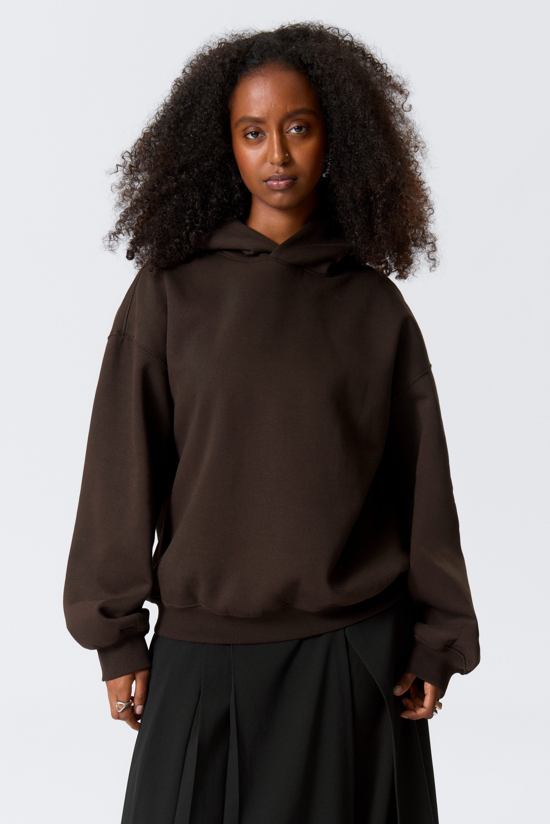 Dark Brown - Oversized Heavy Cotton Fleece Hoodie - 2