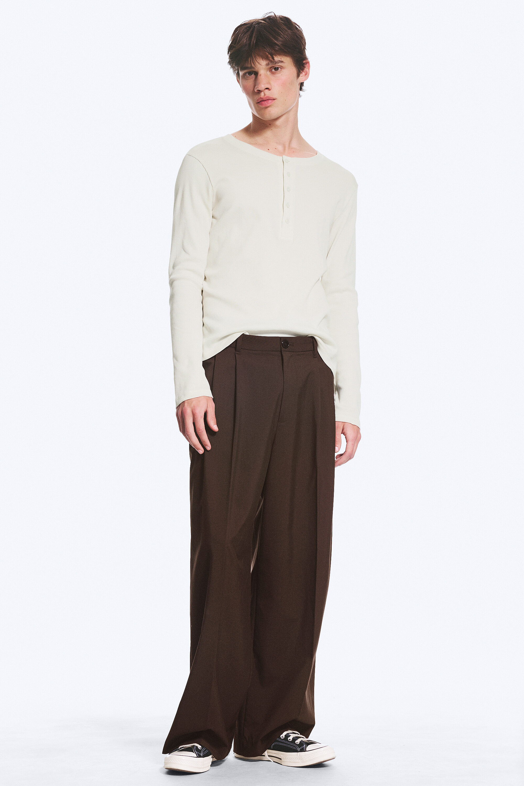 パンツ WEEKDAY w32 nate regular waist baggy straight trousers - Dark Brown | Weekday WW