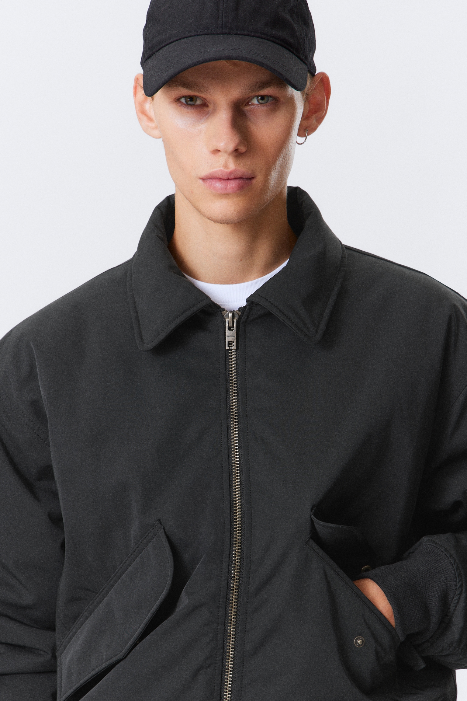 Blouson aviateur matelassé en sergé - Noir/Vert olive poudré - 6