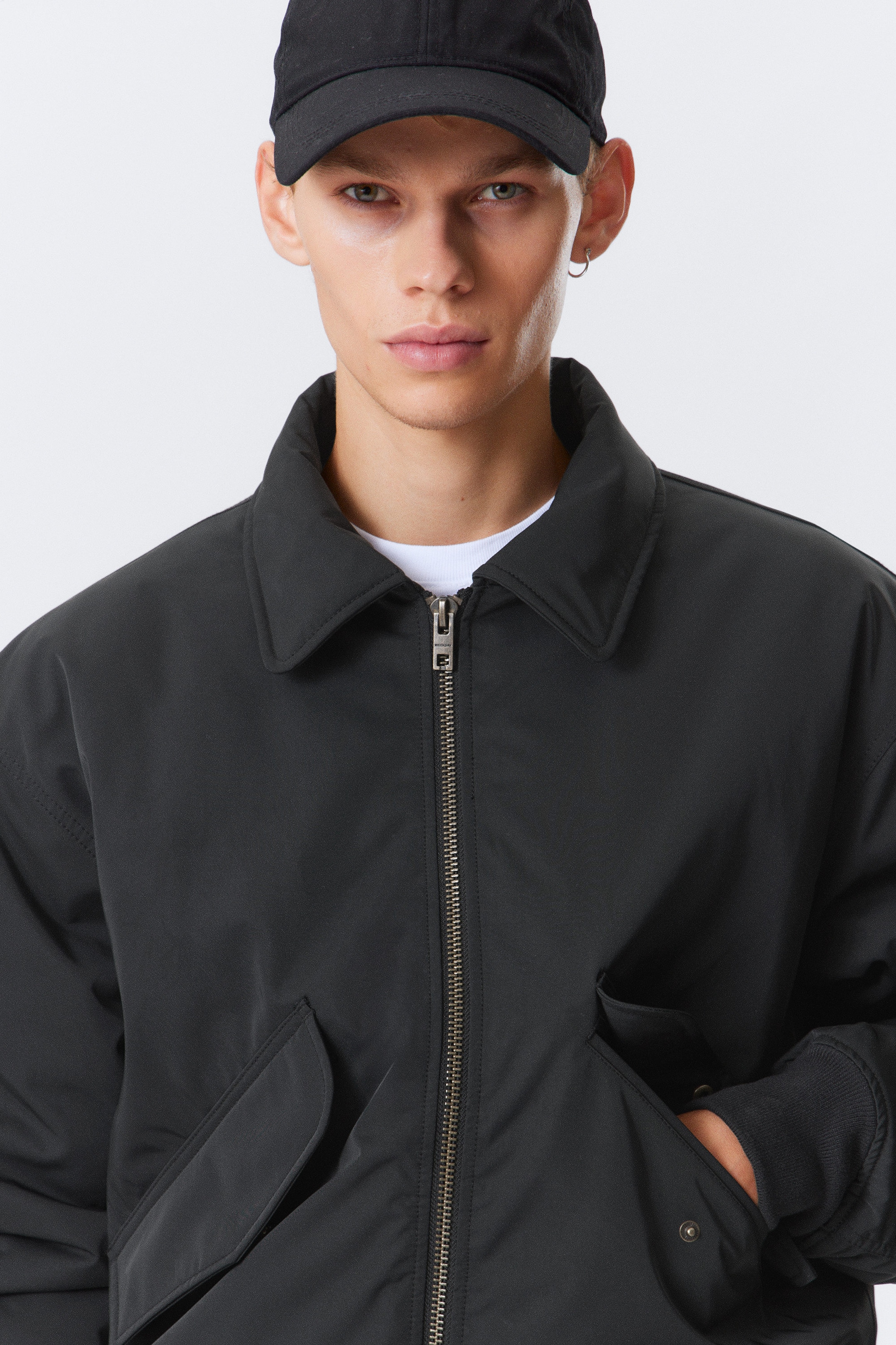 Black - Padded Twill Bomber Jacket - 2