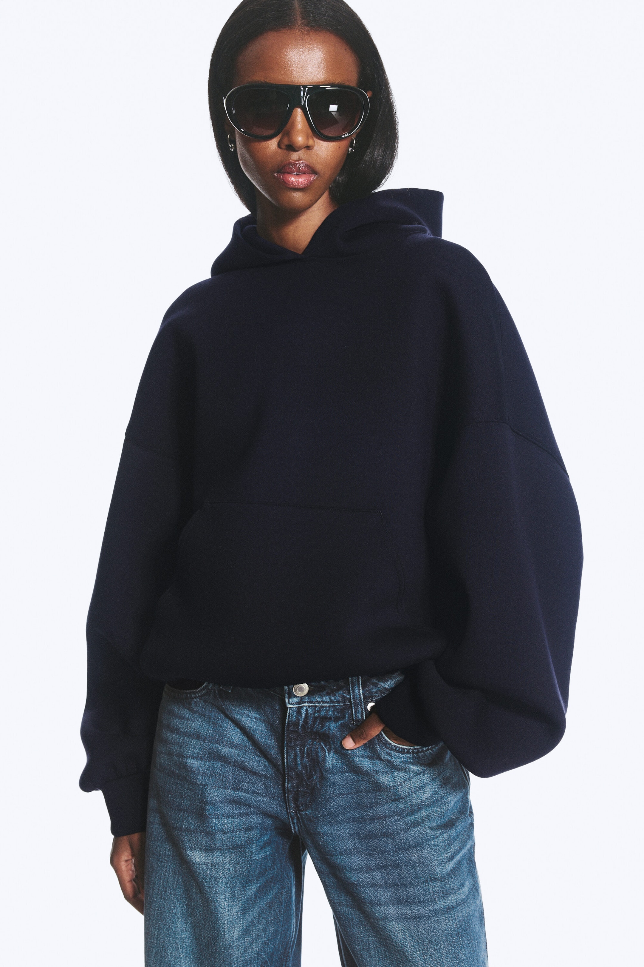 Dark Blue - Oversized Scuba Hoodie - 1
