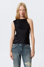 Black - Sleeveless Gathered Top - 0