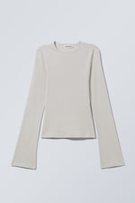 Ecru - Long Sleeve Cotton Top - 0