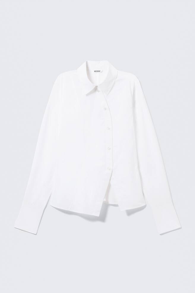 Camisa de popelina ajustada con diseño asimétrico - Blanco/Marrón oscuro/Gris Oscuro - Raya Azul - 1