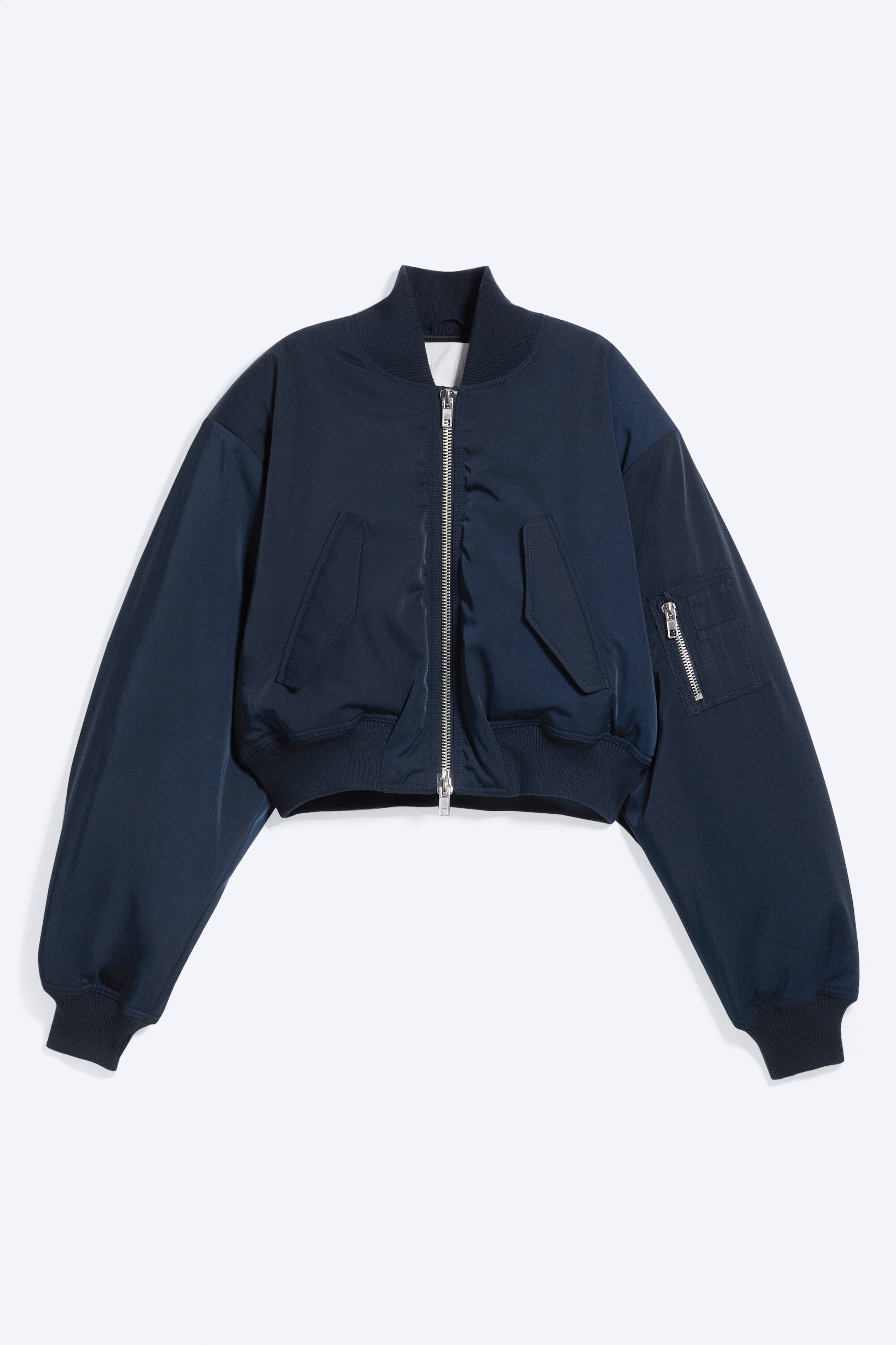 Navy Blue - Cropped Bomber Jacket - 4