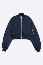 Navy Blue - Cropped Bomber Jacket - 4