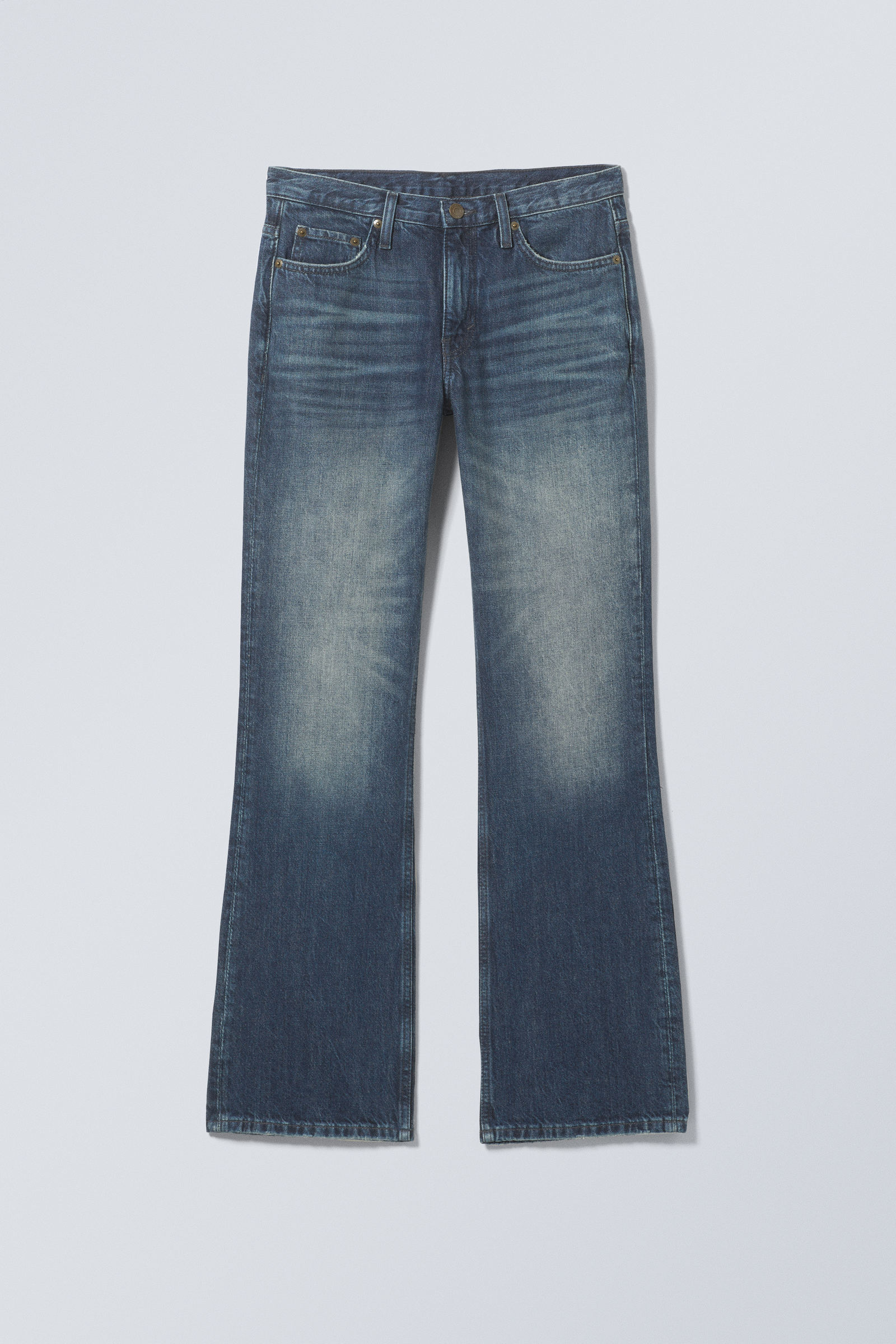 【DISCERNMENT】Deep Tuck Medium Blue Wide Denim Jeans Deep Down Jean