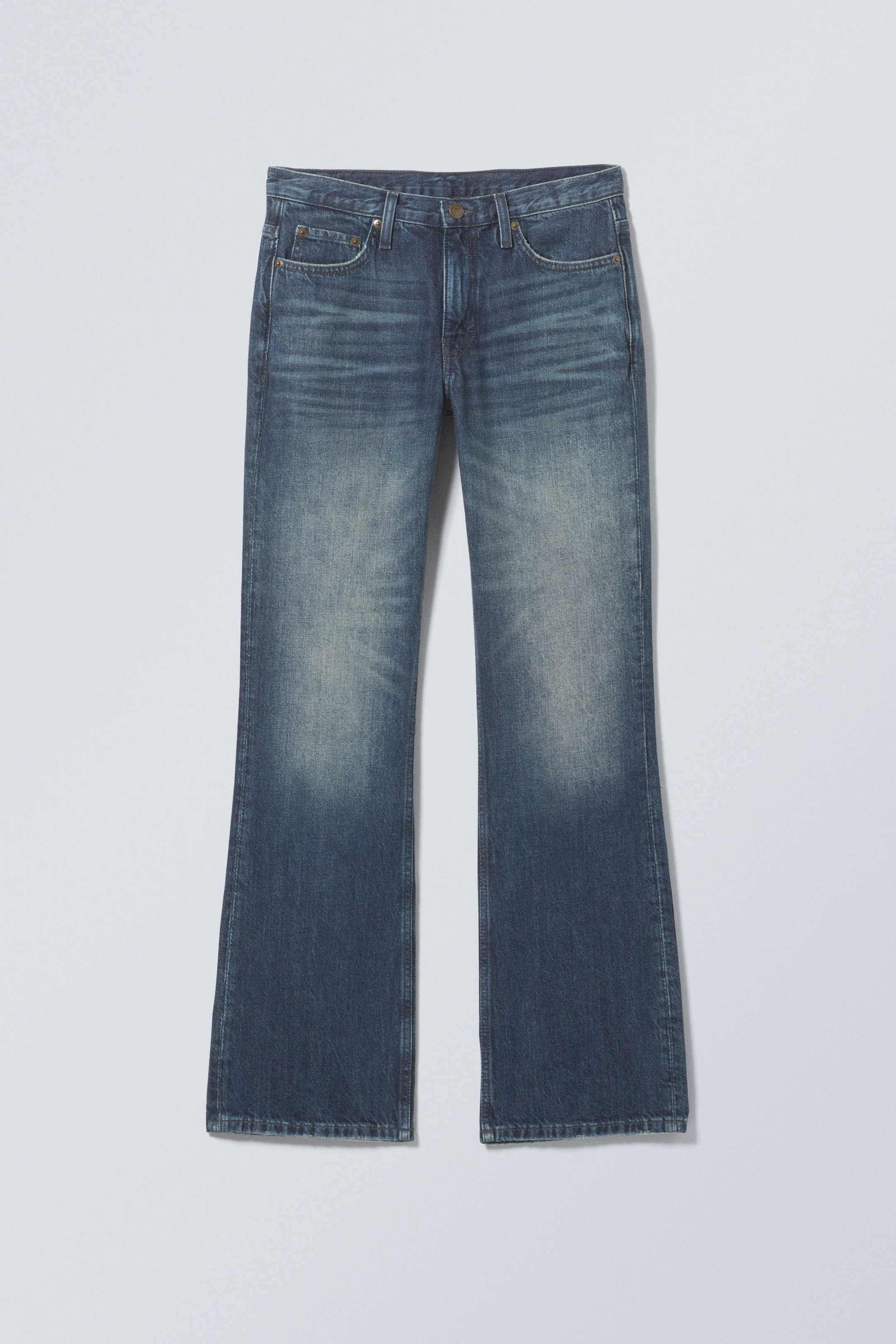 Deep Cyan - Medium Blue - Moon Mid Rise Regular Bootcut Leg Jeans - 5