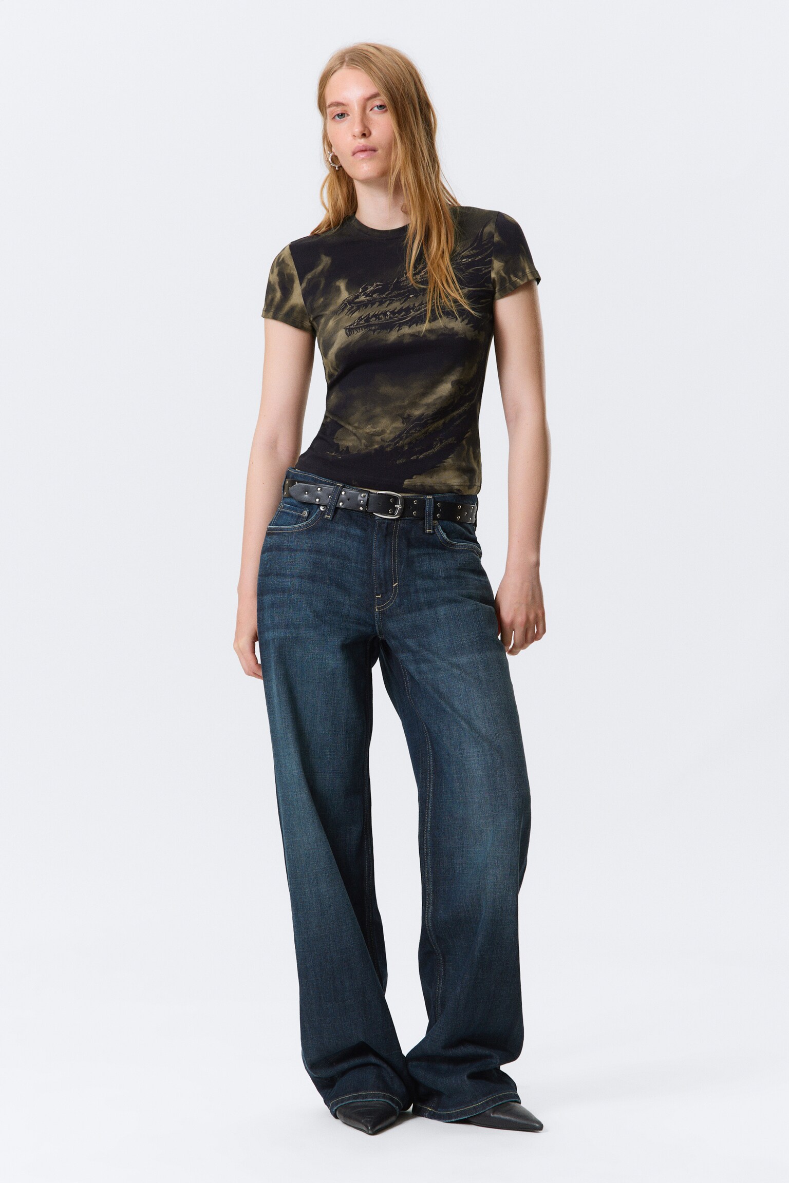 Slim Printed Baby Tee - Dark Brown - Dragon - 6