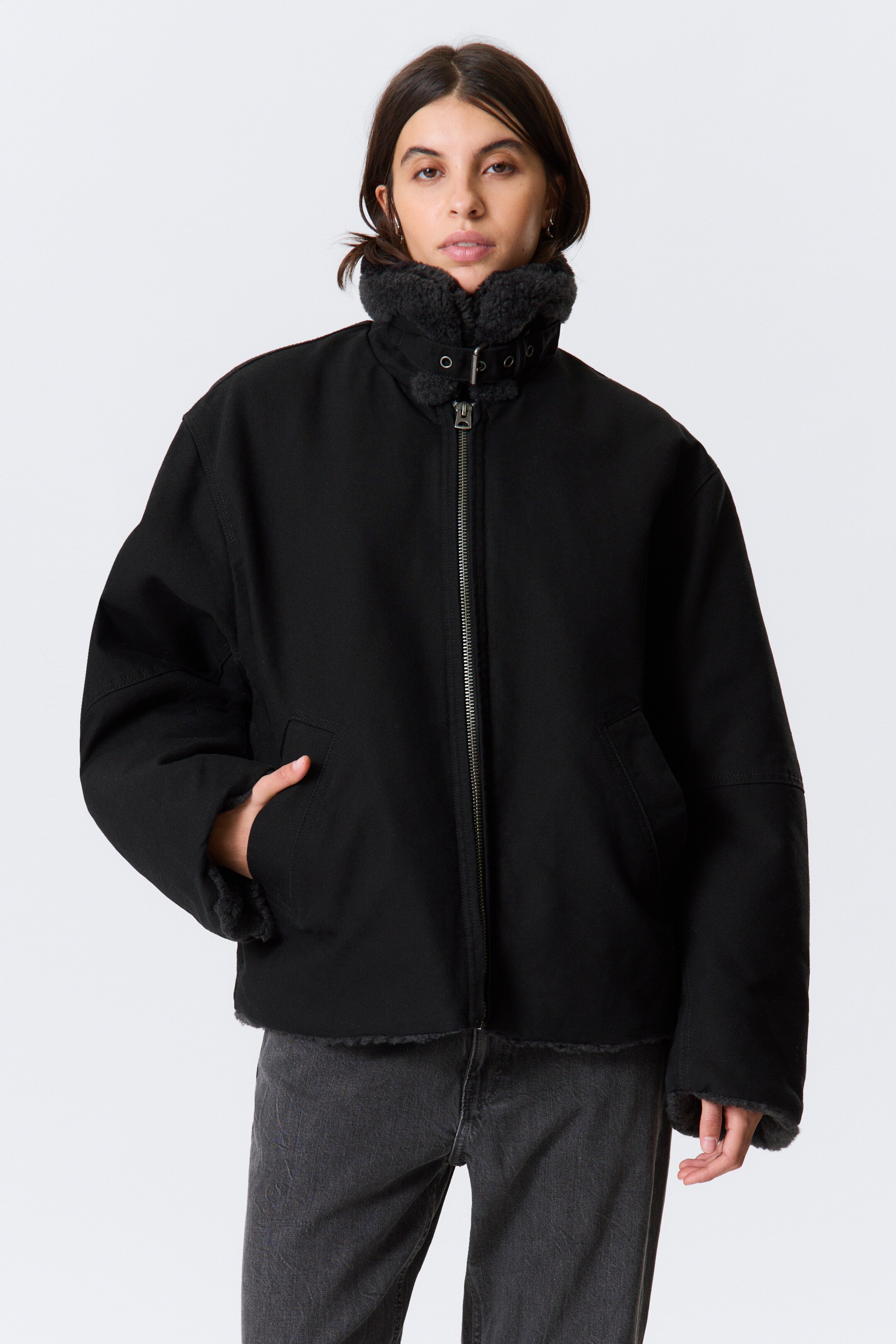 Zobraziť väčší obrázok: Plátená bunda s kožušinovou podšívkou - Čierna - ŽENY | H&M SK 3