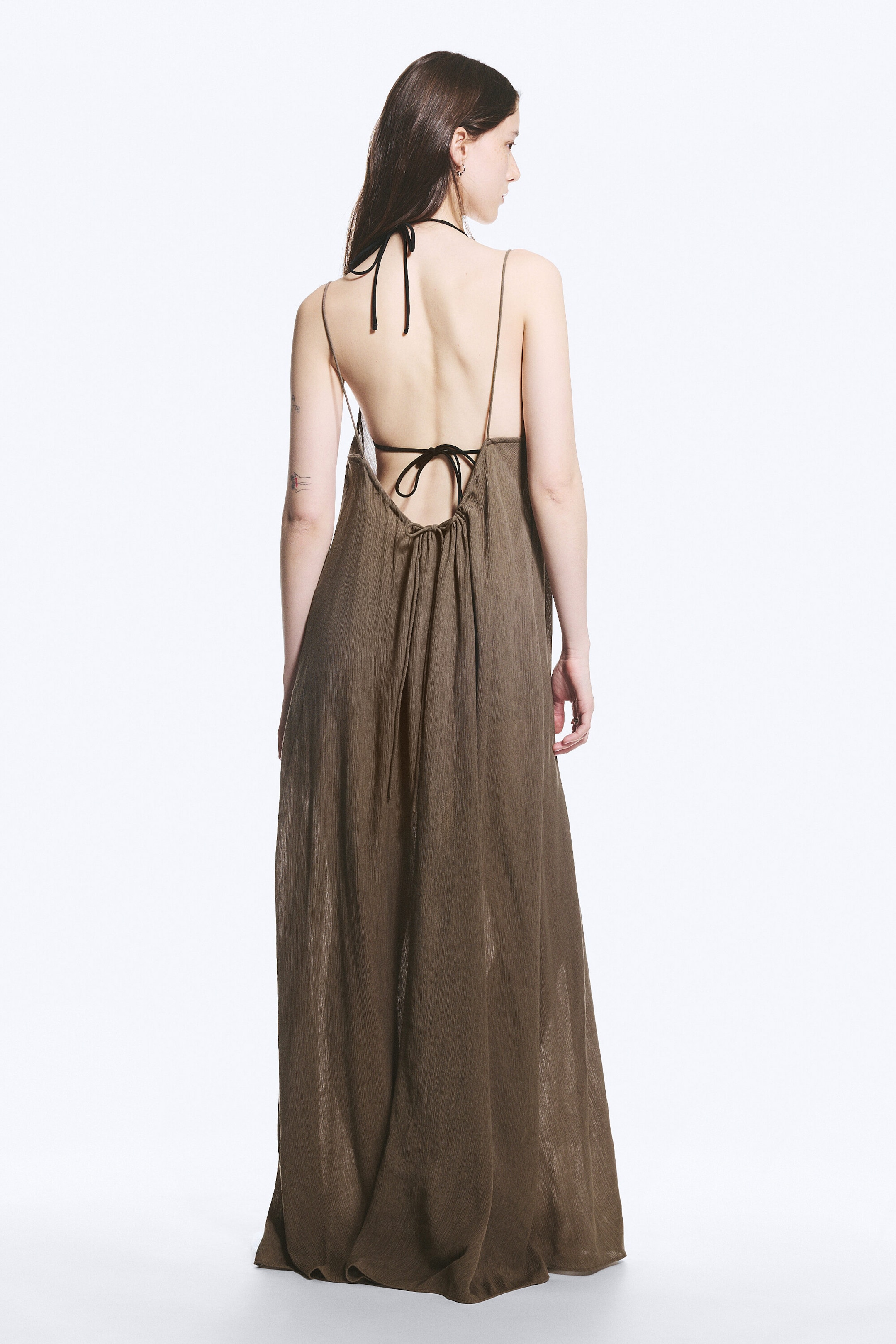 Brown - Flowy Maxi Dress - 2