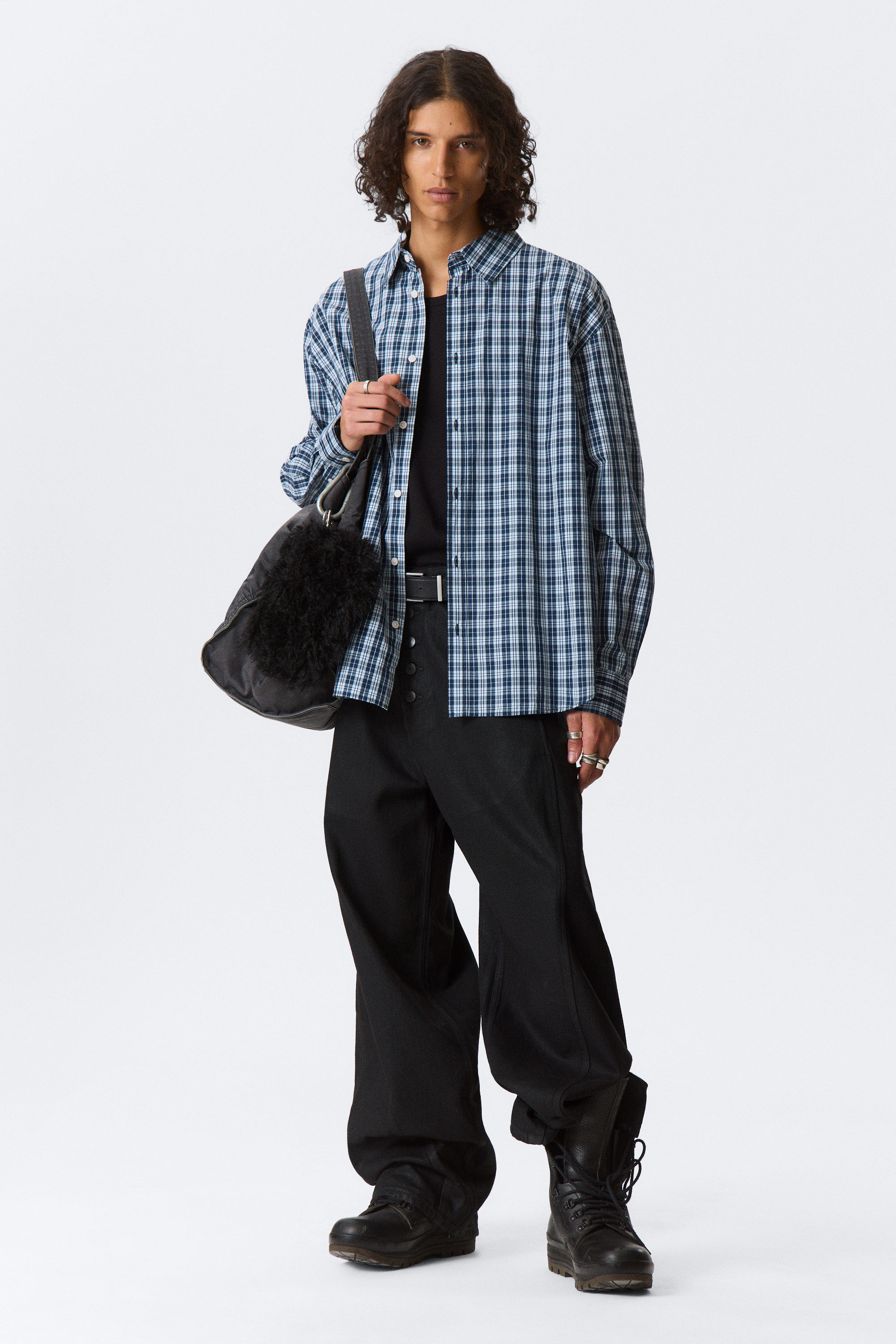 Checked Blue - Oversized Checked Shirt - 2