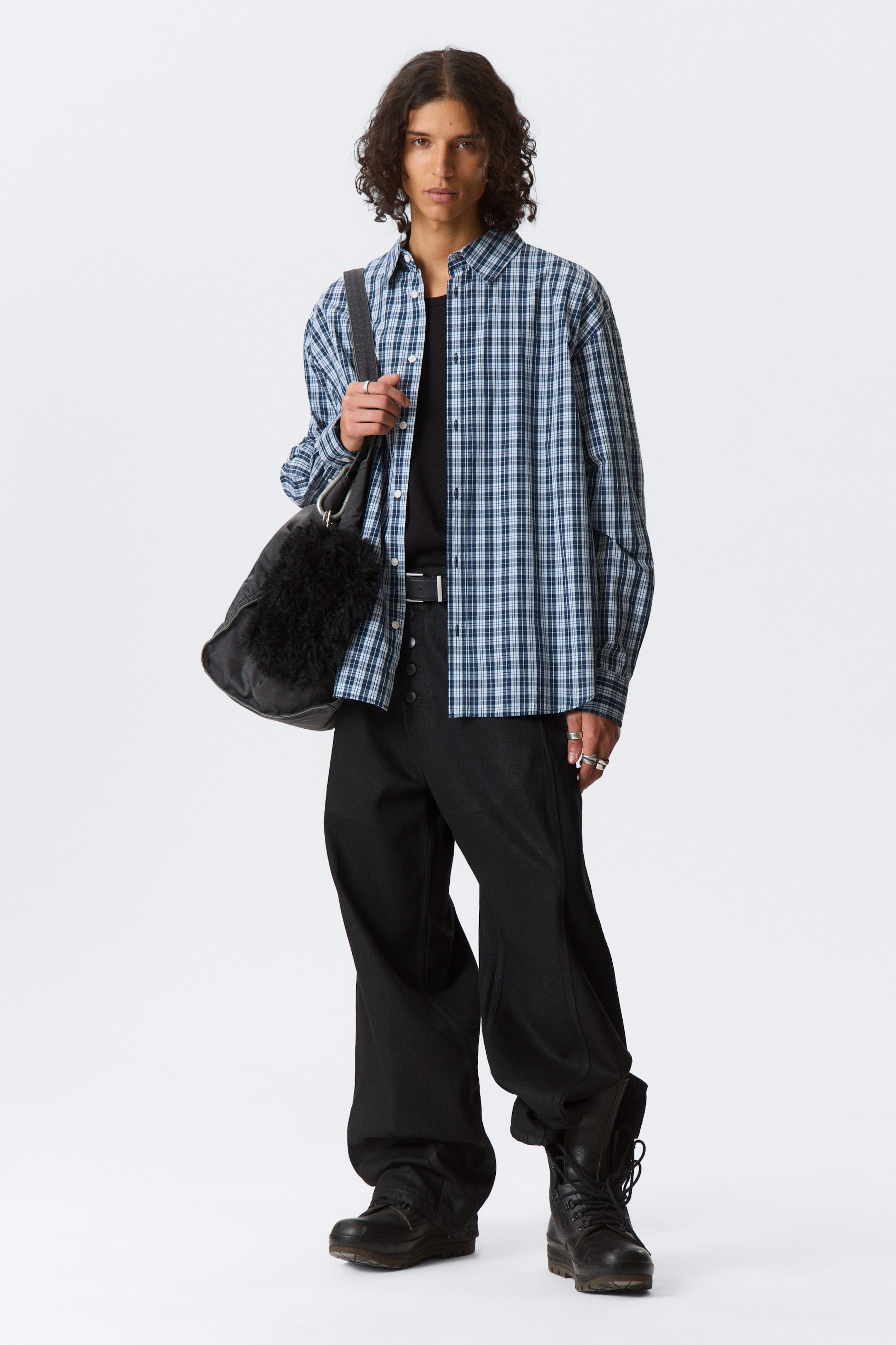 Checked Blue - Oversized Checked Shirt - 2