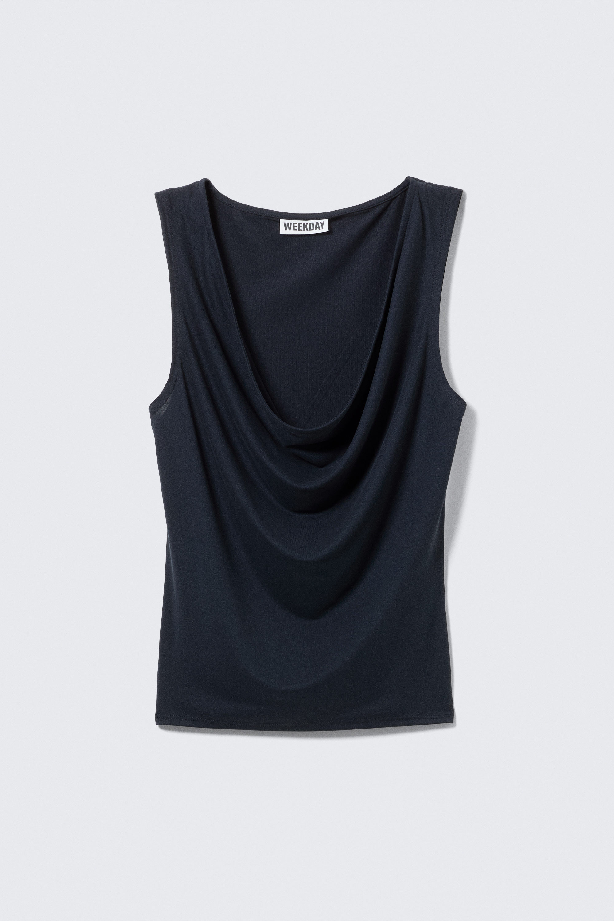 Dark Blue - Sleeveless Draped Waterfall Top - 3