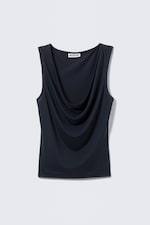 Dark Blue - Sleeveless Draped Waterfall Top - 3