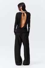 Black - Long-Sleeved Open Back Top - 2
