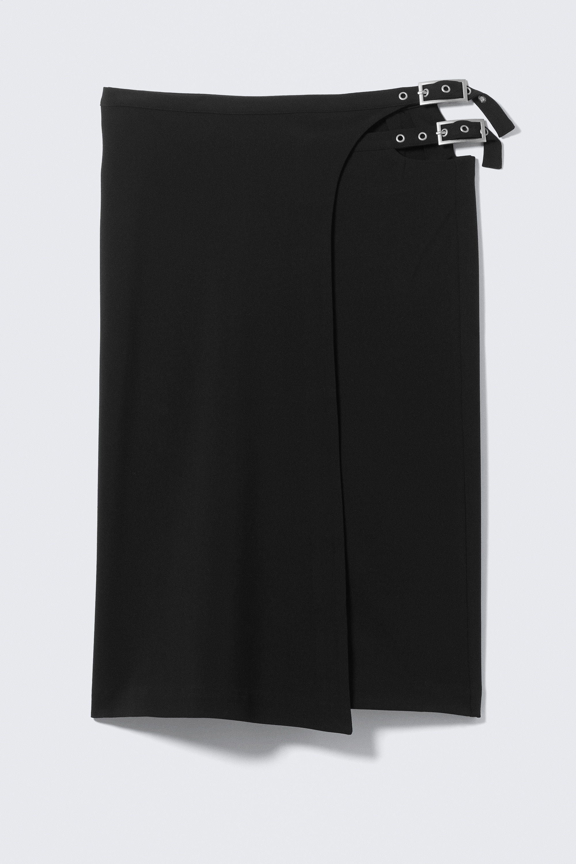 Mid Rise Side-Buckle Pencil Skirt - Black