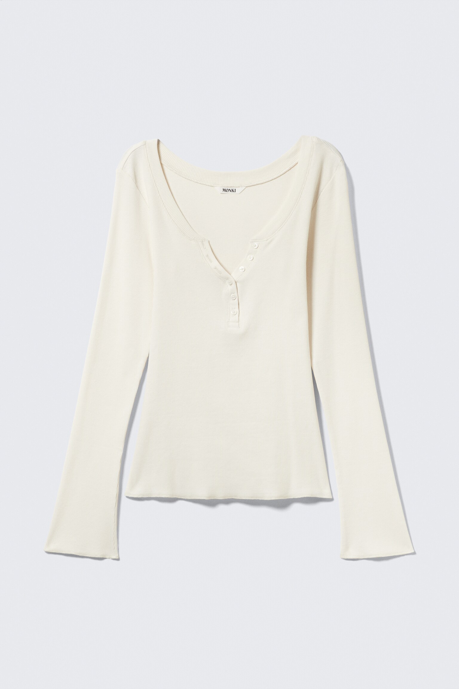 Långärmad figurnära V-ringad topp - Vit/Brun - 2