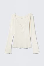 Weiß - Figurbetontes Langarm-Top mit V-Ausschnitt - 0