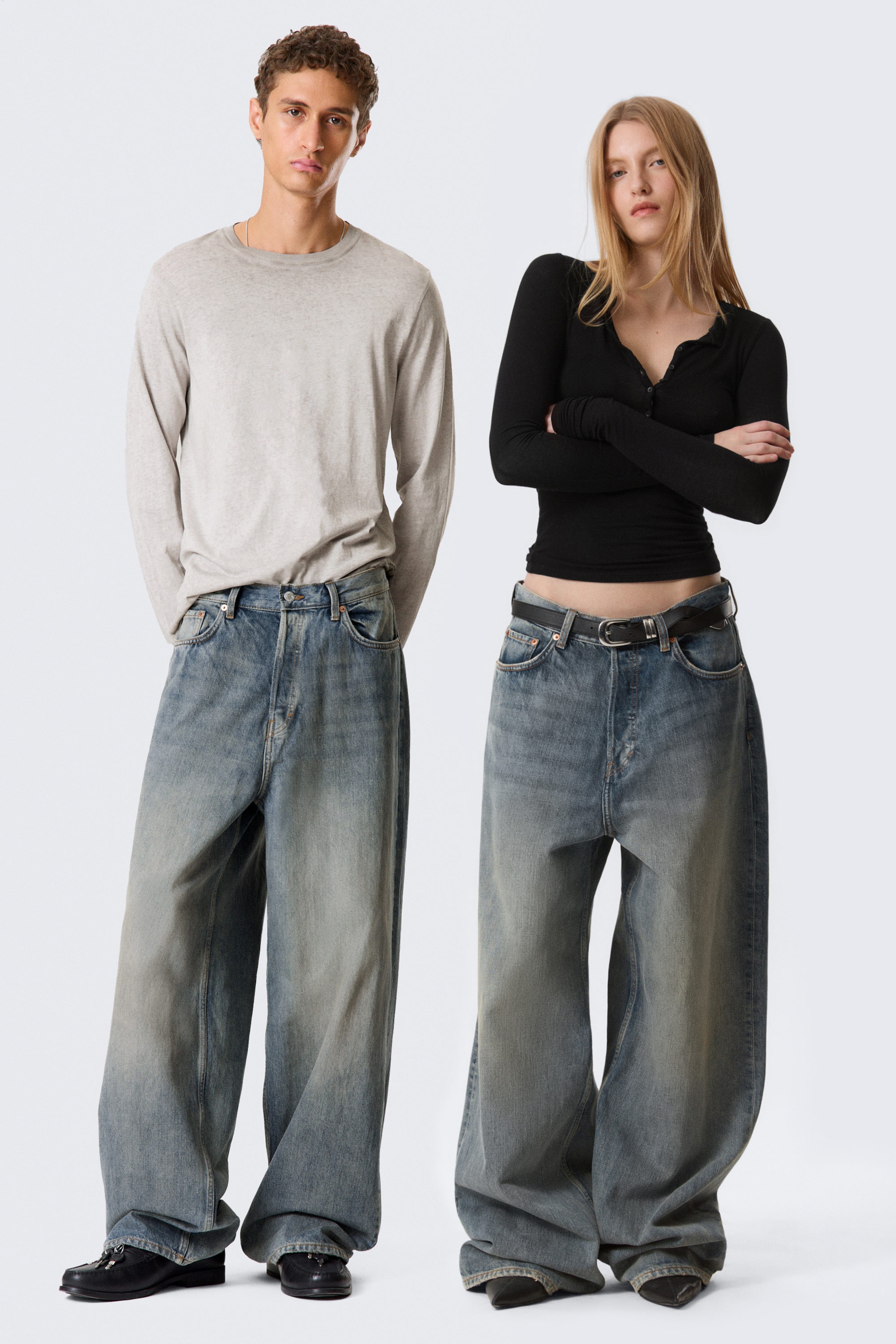 Arizona Blue - Medium Blue - Astro Mid Rise Loose Baggy Leg Unisex Jeans - 0