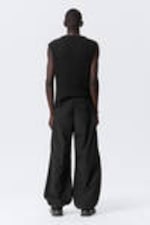 Black - Loose Pleated Parachute Trousers - 2