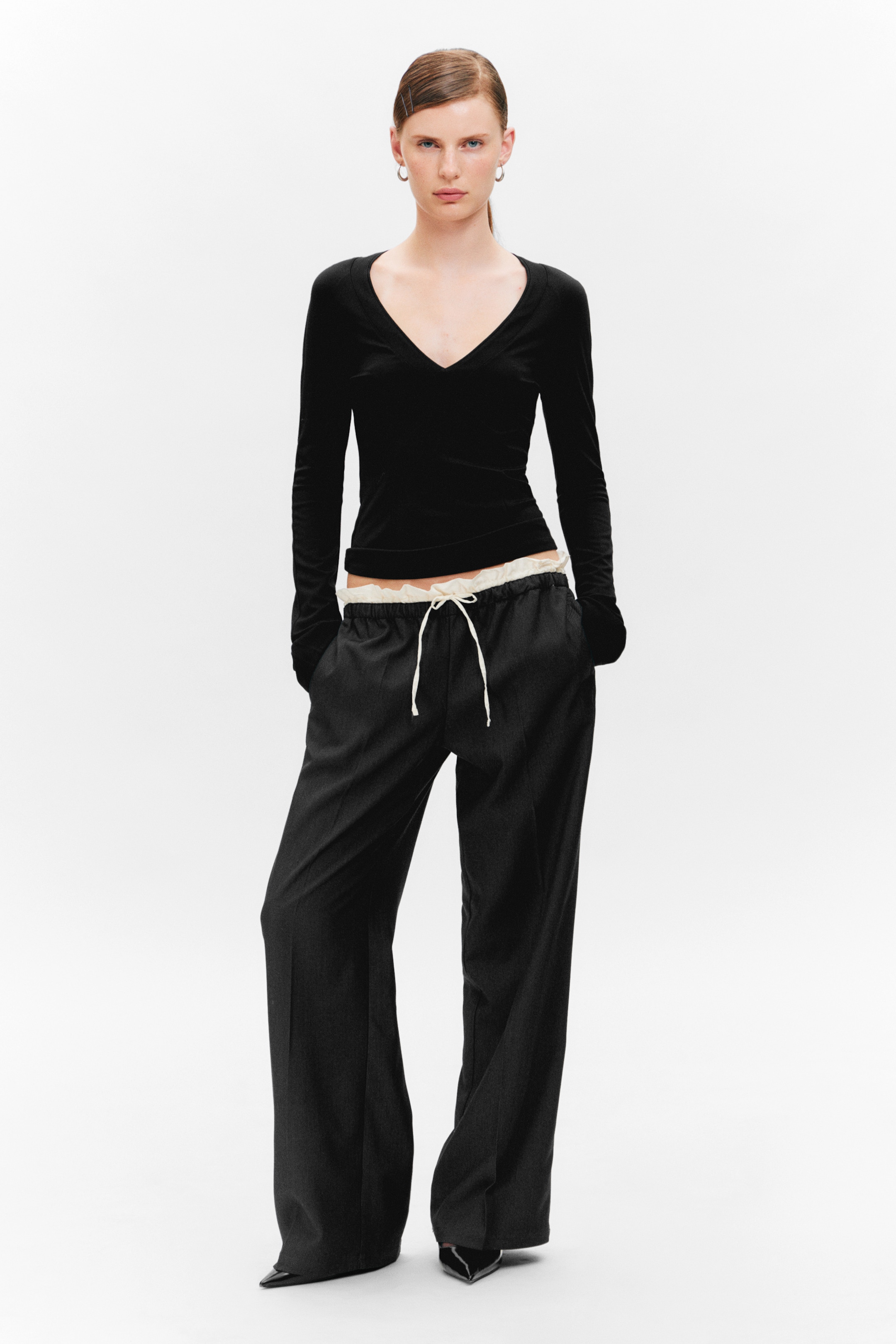 View larger image: Fitted Flare-Sleeved V-Neck Top - Black - Ladies | H&M GB 2