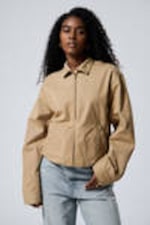 Beige - Loose Fit Cotton Twill Zip Jacket - 2
