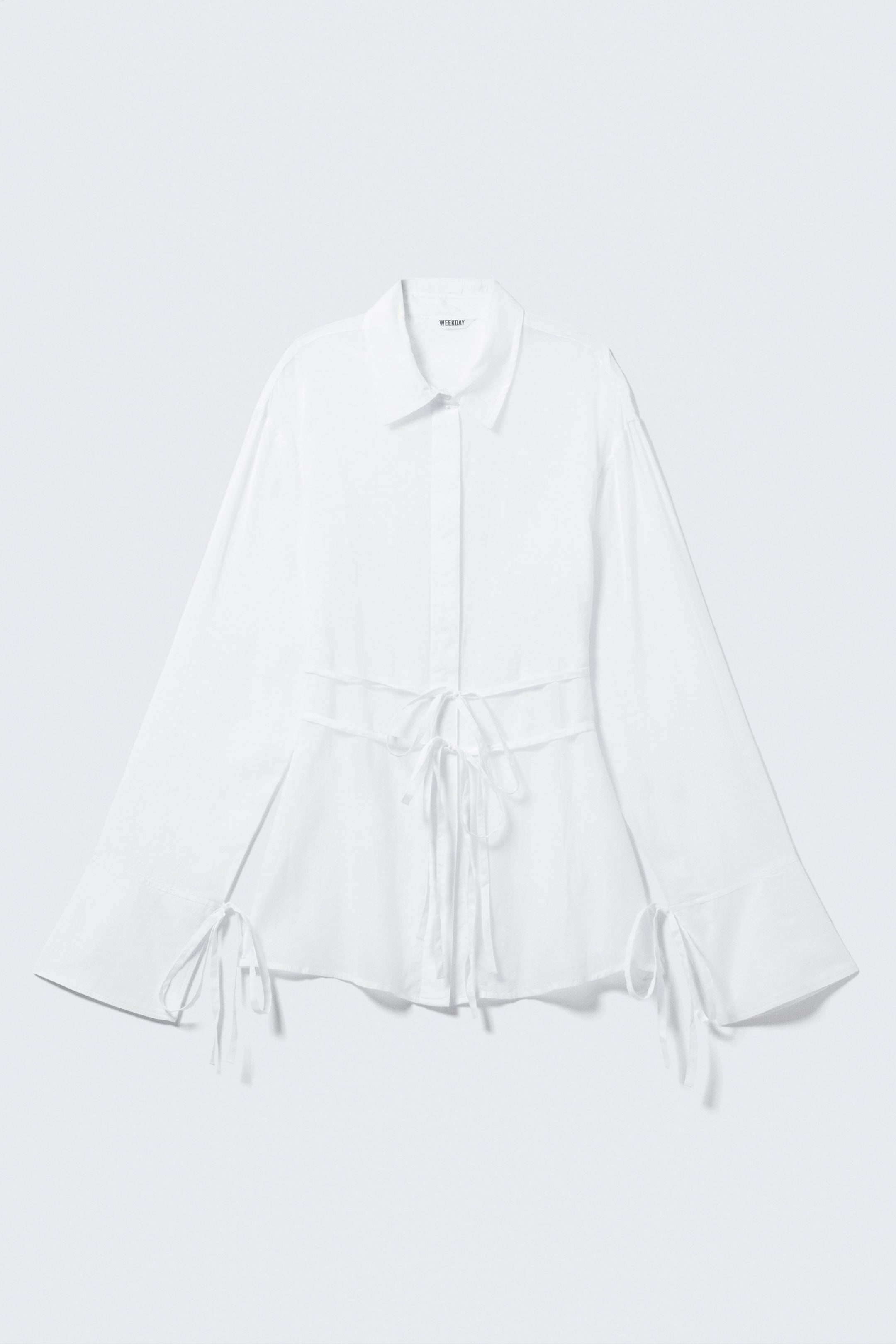 White - Long-Sleeved Open Back Tie Shirt - 5