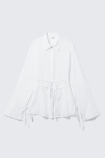 White - Long-Sleeved Open Back Tie Shirt - 5