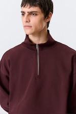 Dark Red - Loose Half Zip Sweatshirt - 1