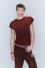 Zonverbleekt donkerrood - CM x LB uniseks T-shirt met korte mouwen - 4