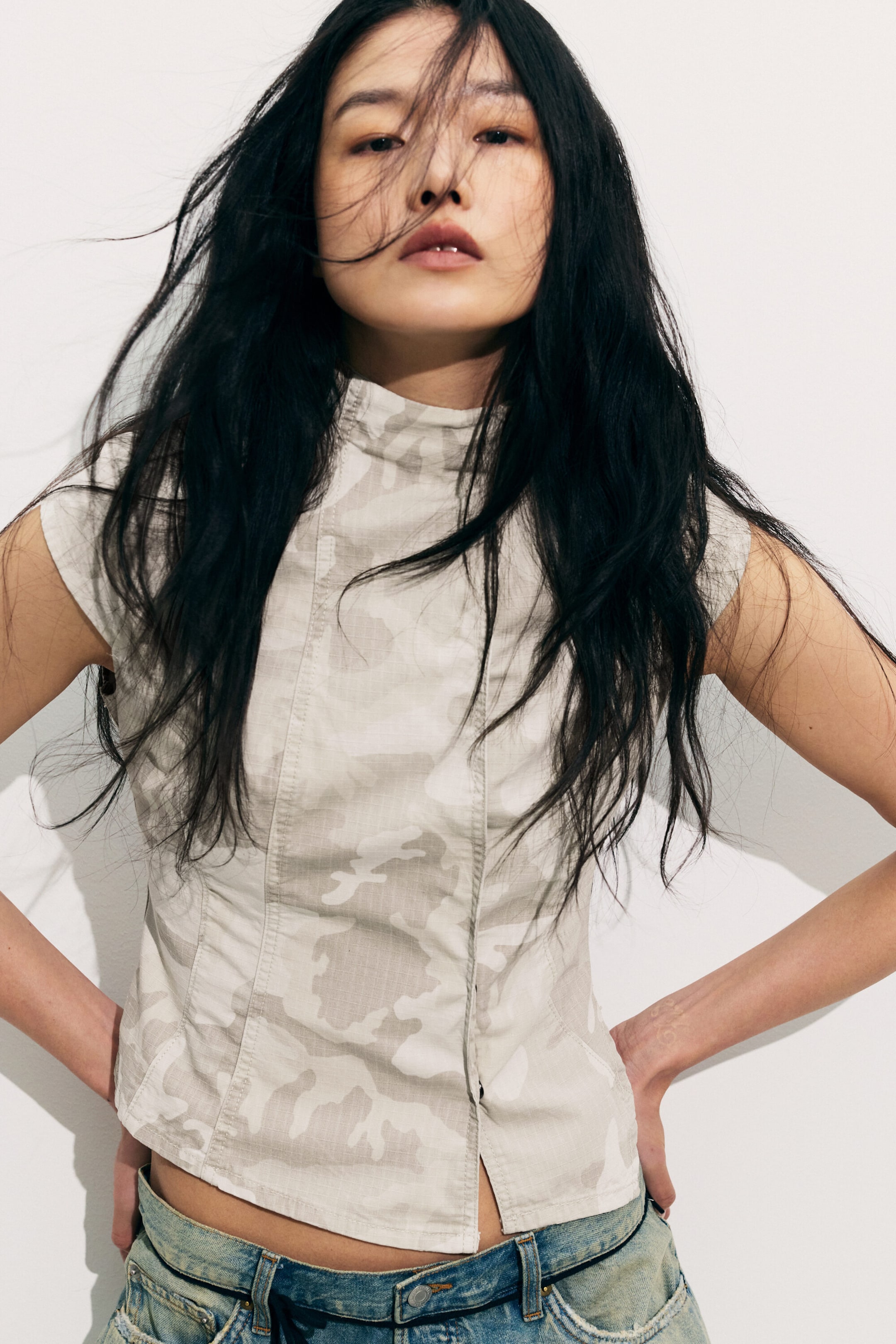 Light Mole - Camouflage - Structured Asymmetric Cotton Top - 1