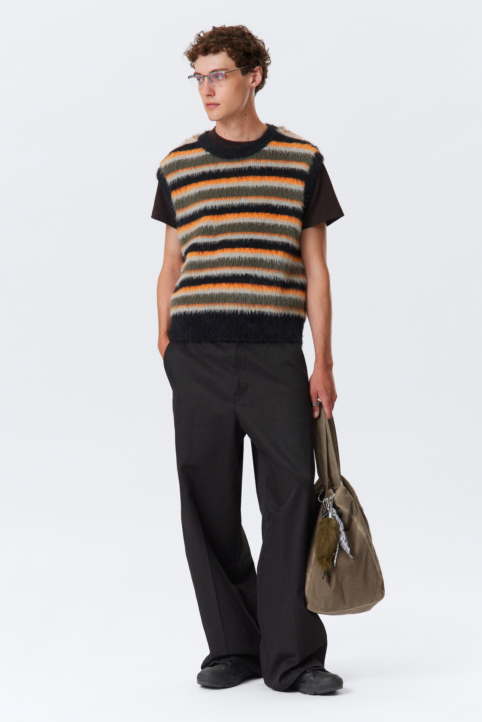 Striped Hairy Knit Vest - Multicoloured Striped/White - 3