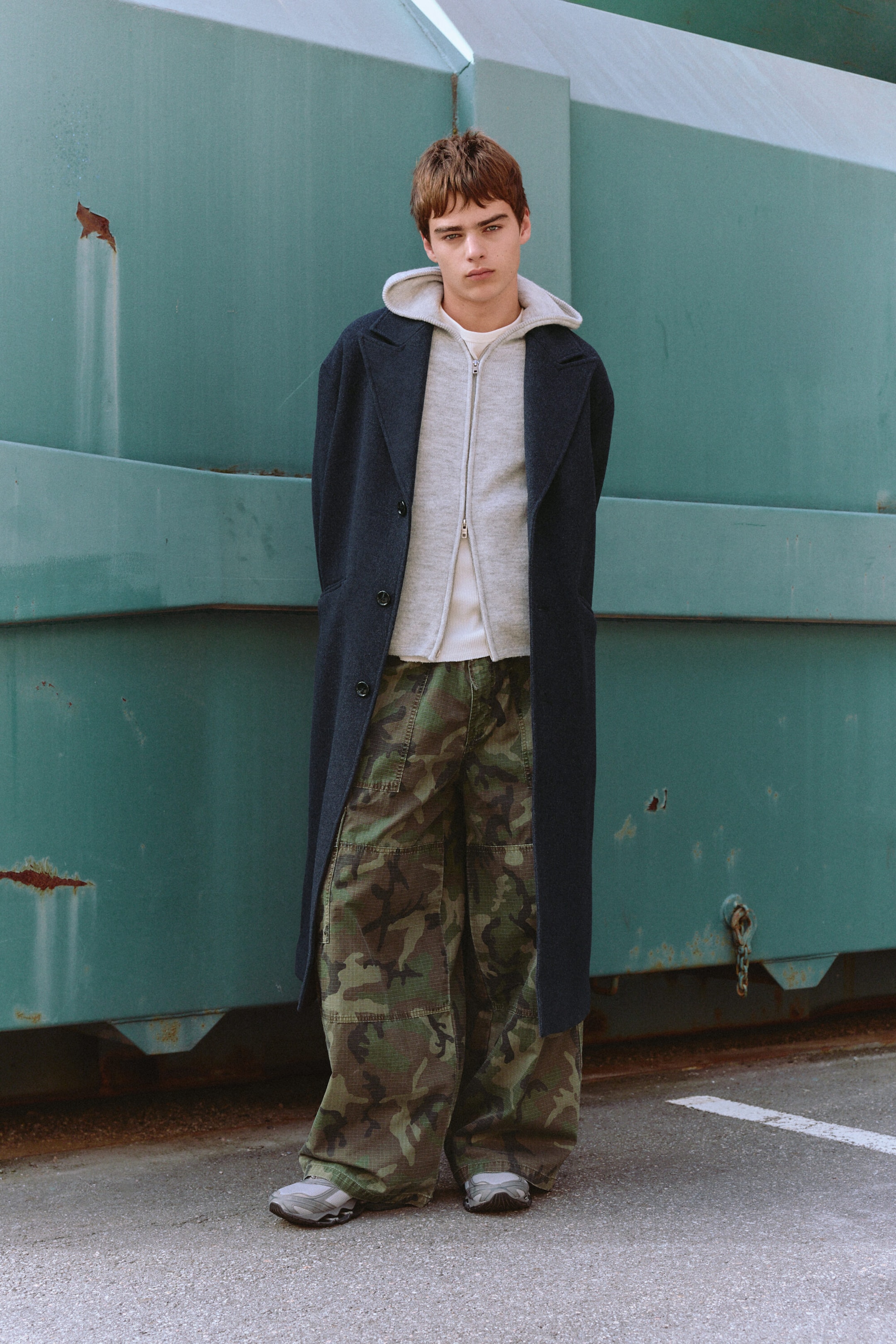 Dark Blue Melange - Oversized Single-Breasted Wool Blend Coat - 5