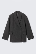 Dark Grey - Herringbone - Oversized Wool-Blend Double-Breasted Blazer - 5