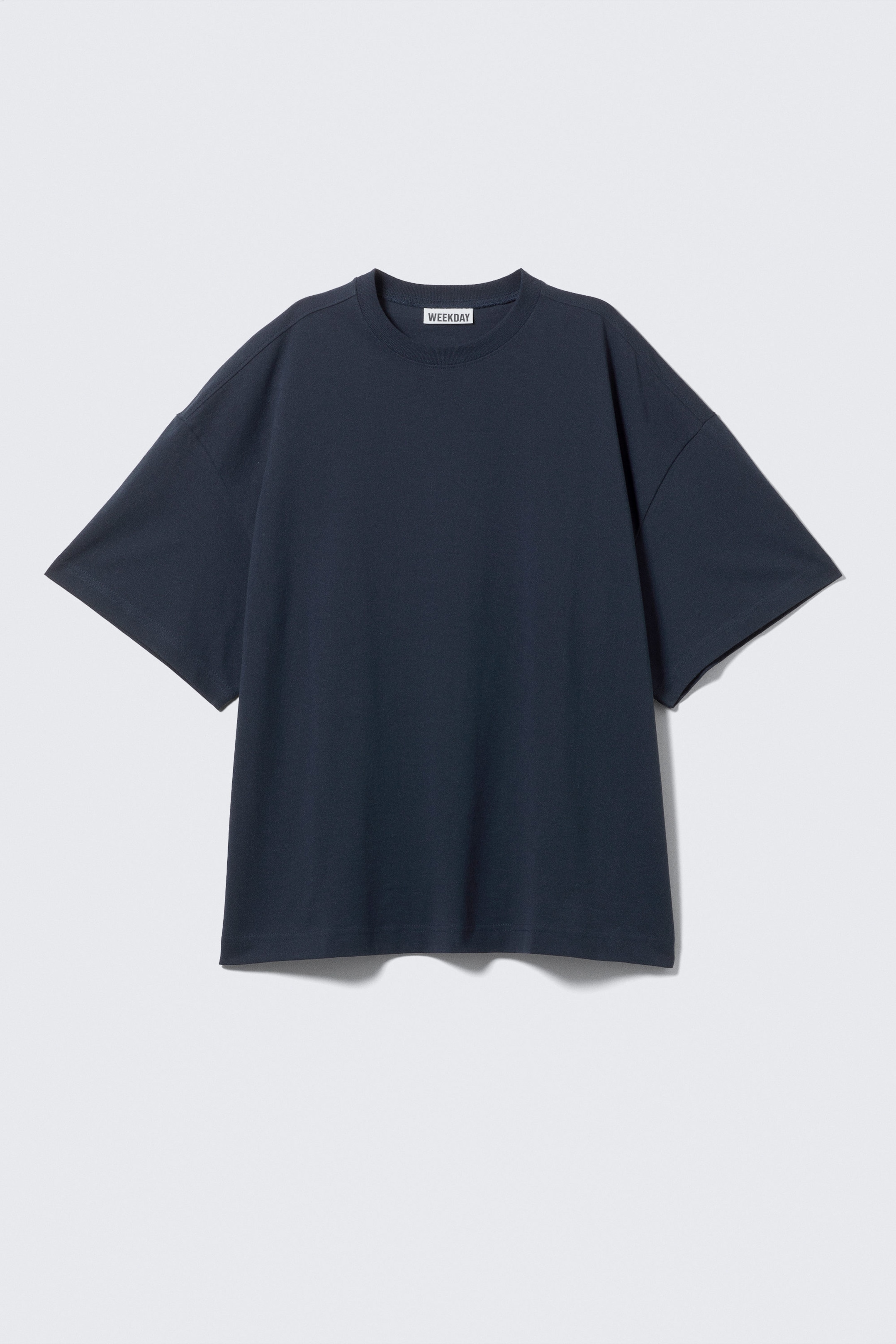 Navy Blue - Oversized Short-Sleeved Cotton T-shirt - 1