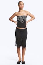 Black - Double Layered Mesh Skirt - 0