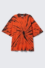 Orangefarbene Batik - Weites Oversize-T-Shirt mit Print - 0