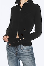 Noir - Cardigan effet usé à fermeture éclair bidirectionnelle - 1