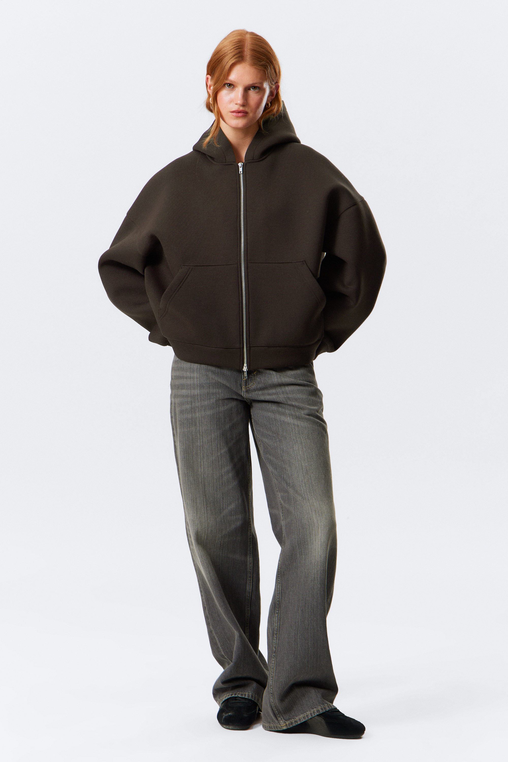 Mörkbrun - Oversized Scuba Zip-hoodie - 2