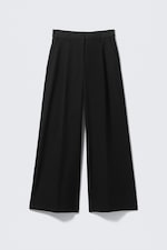 Black - Pleated High Waist Wide Leg Suiting Trousers - 5