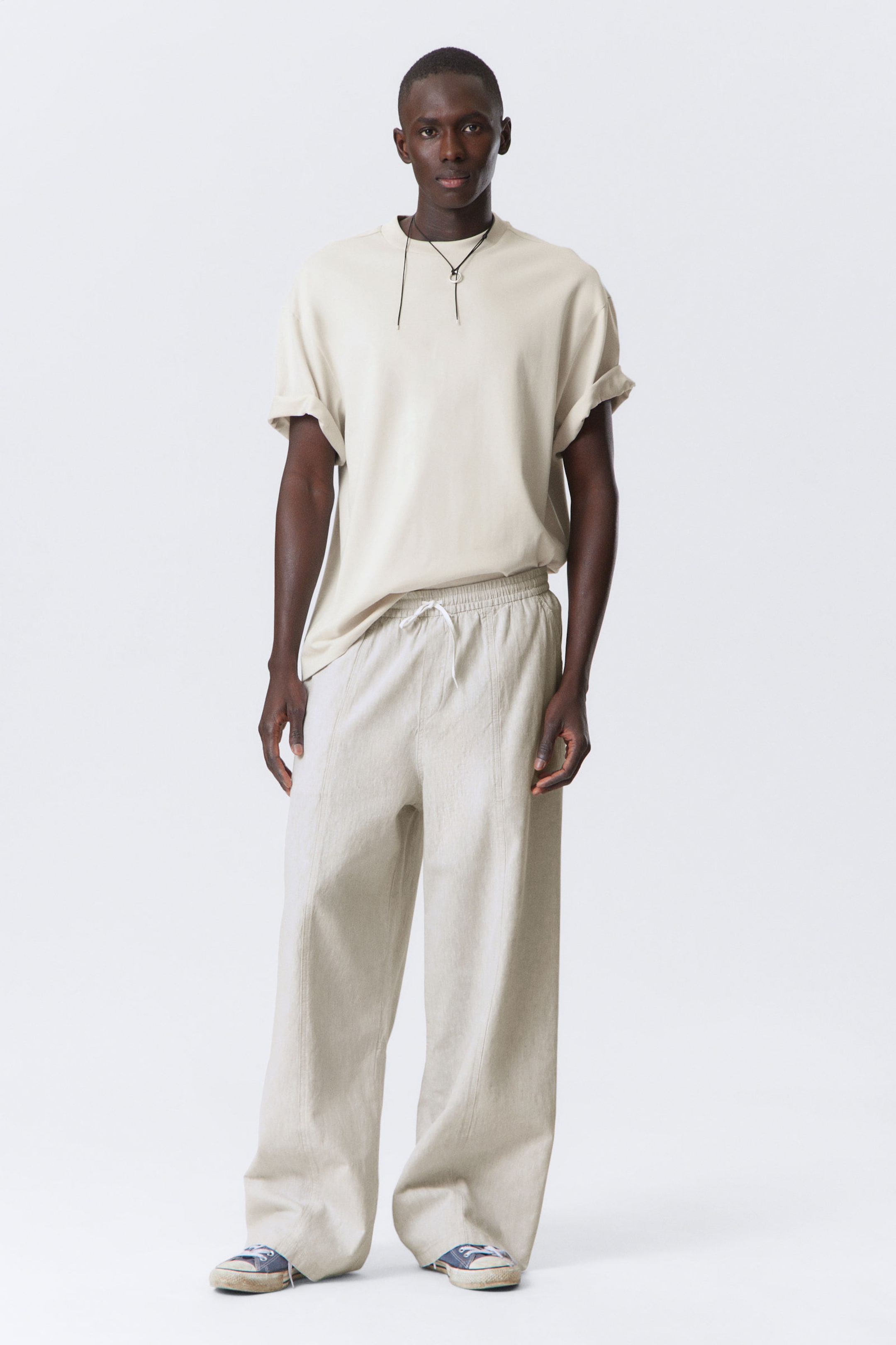 #B1B5AC - Relaxed Linen Blend Trousers - 1