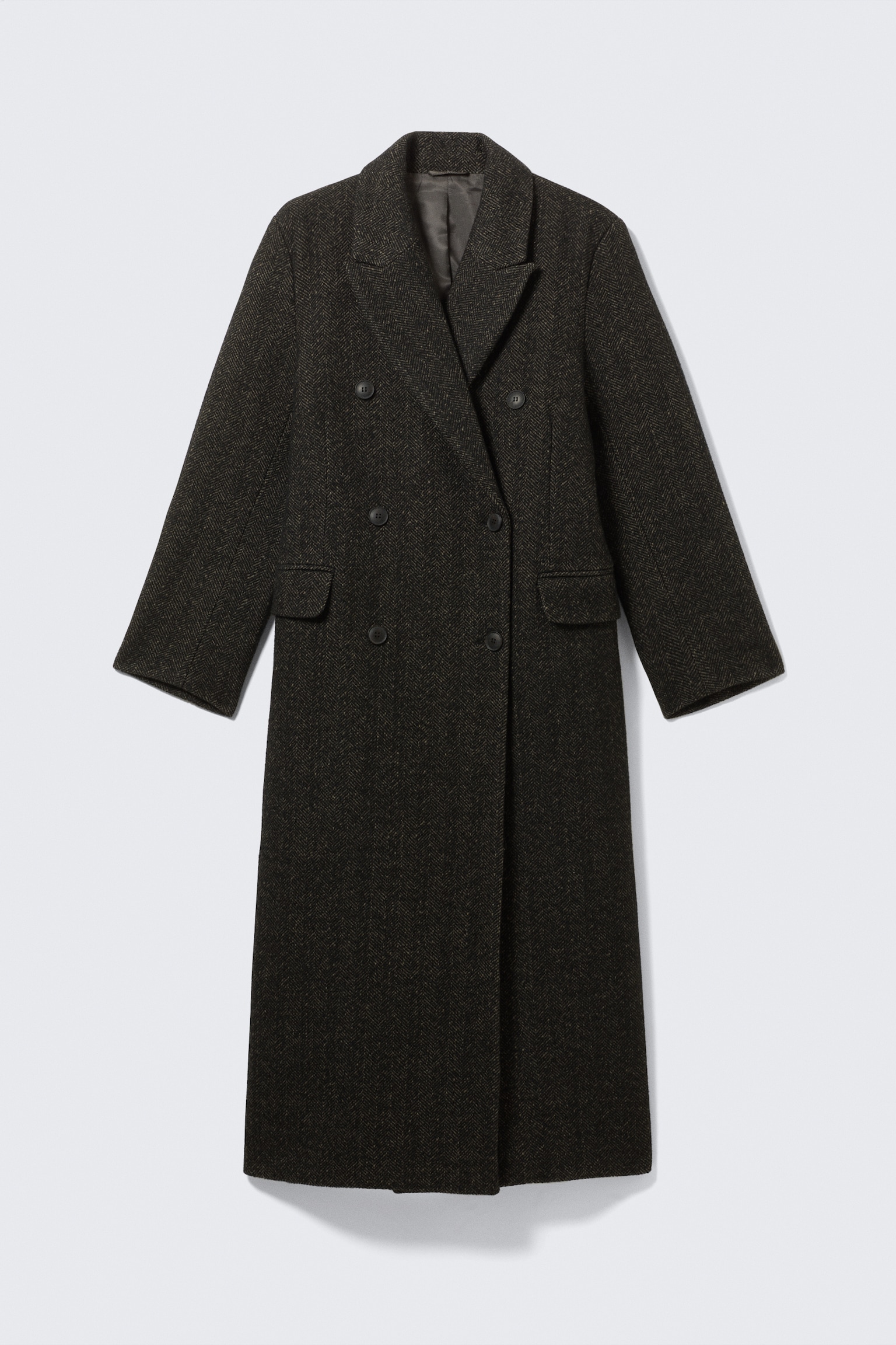 Oversized Double-Breasted Wool-Blend Coat - Dark Brown/Black/Dark Grey - 2