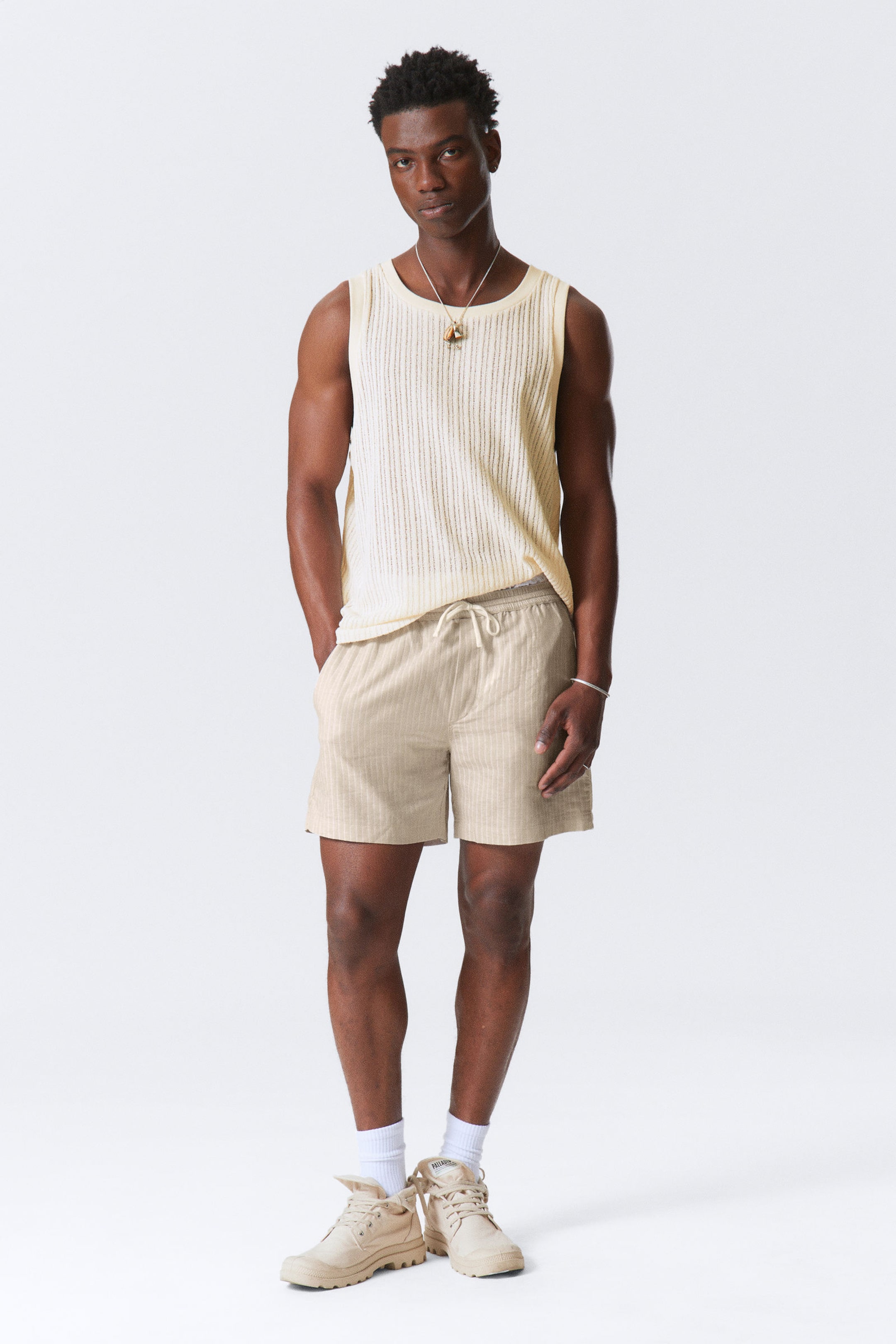 #C3BFB5 - Striped Linen Blend Shorts - 1