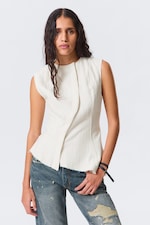 Weiß - Ärmelloses asymmetrisches Schößchen-Top - 0