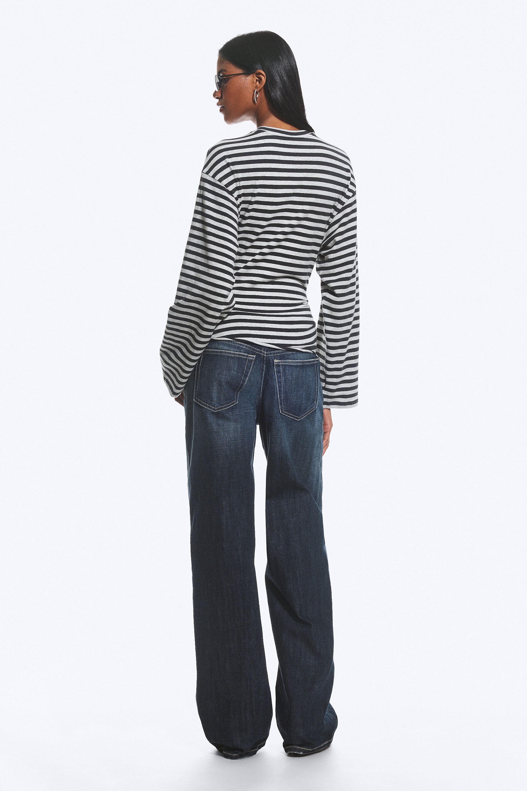 Black/Grey Stripe - Ruched Long-Sleeved T-shirt - 3
