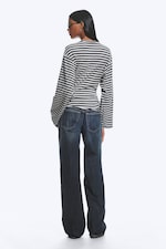 Black/Grey Stripe - Ruched Long-Sleeved T-shirt - 3